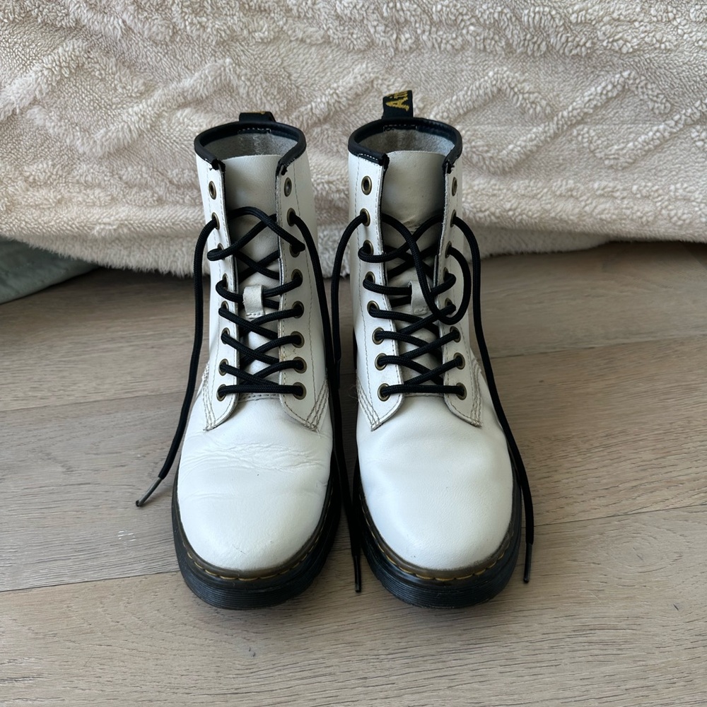 Dr. Martens White and Black Leather Boots